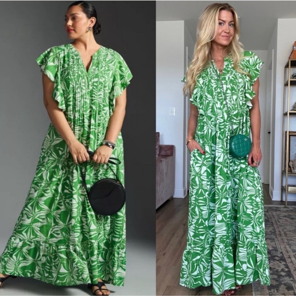 NWOT Anthropologie Maeve Cassandra Maxi Dress Green White Floral 1X - Picture 3 of 10